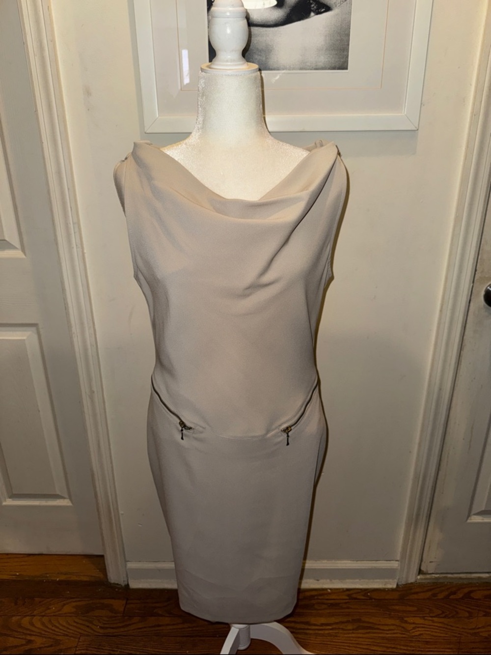 Cowl Neck Midi Dress in Cream